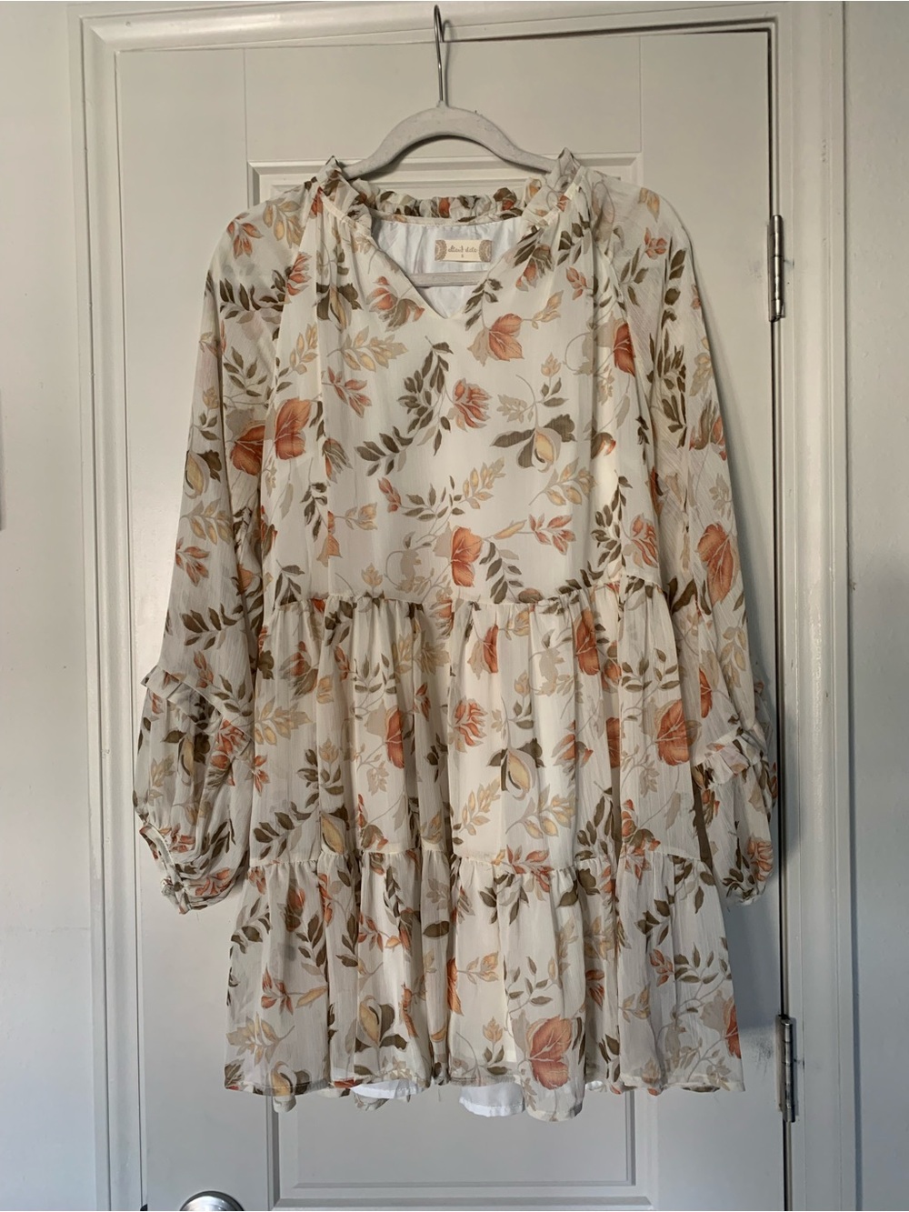 Altar’D State Floral Tiered Mini Dress in Cream and Peach Oversized
